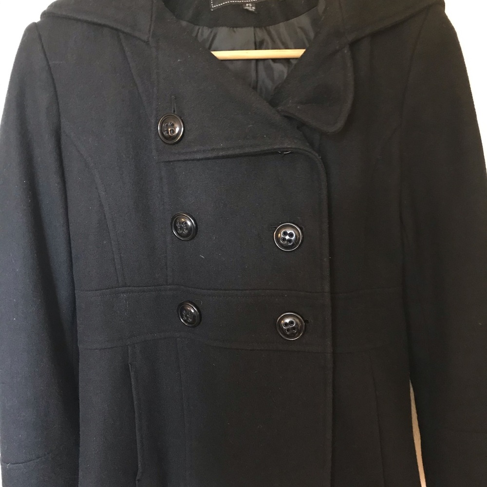Giacca black double breasted peacoat with hood